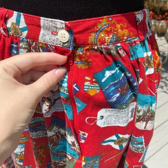 Vintage 90s does 50s Novelty Print Moose Mountie Horse Canada Print Aline Skirt - Picture 7 of 10